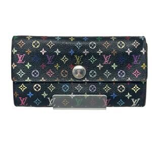 Louis Vuitton LV Black Murakami Multicolor Monogram Long Sarah Wallet Purple